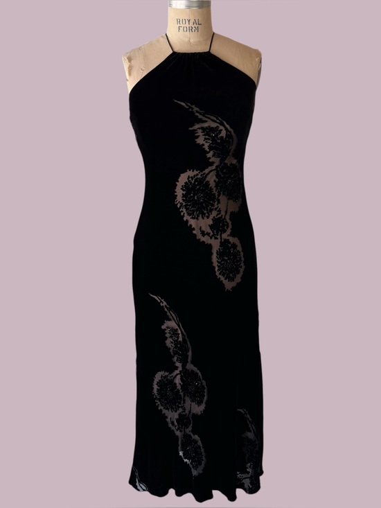 Laundry By Shelli Segal Dresses & Skirts - Vintage 90s Laundry by Shelli Segal Silk Velvet Burnout Beaded Maxi Dress